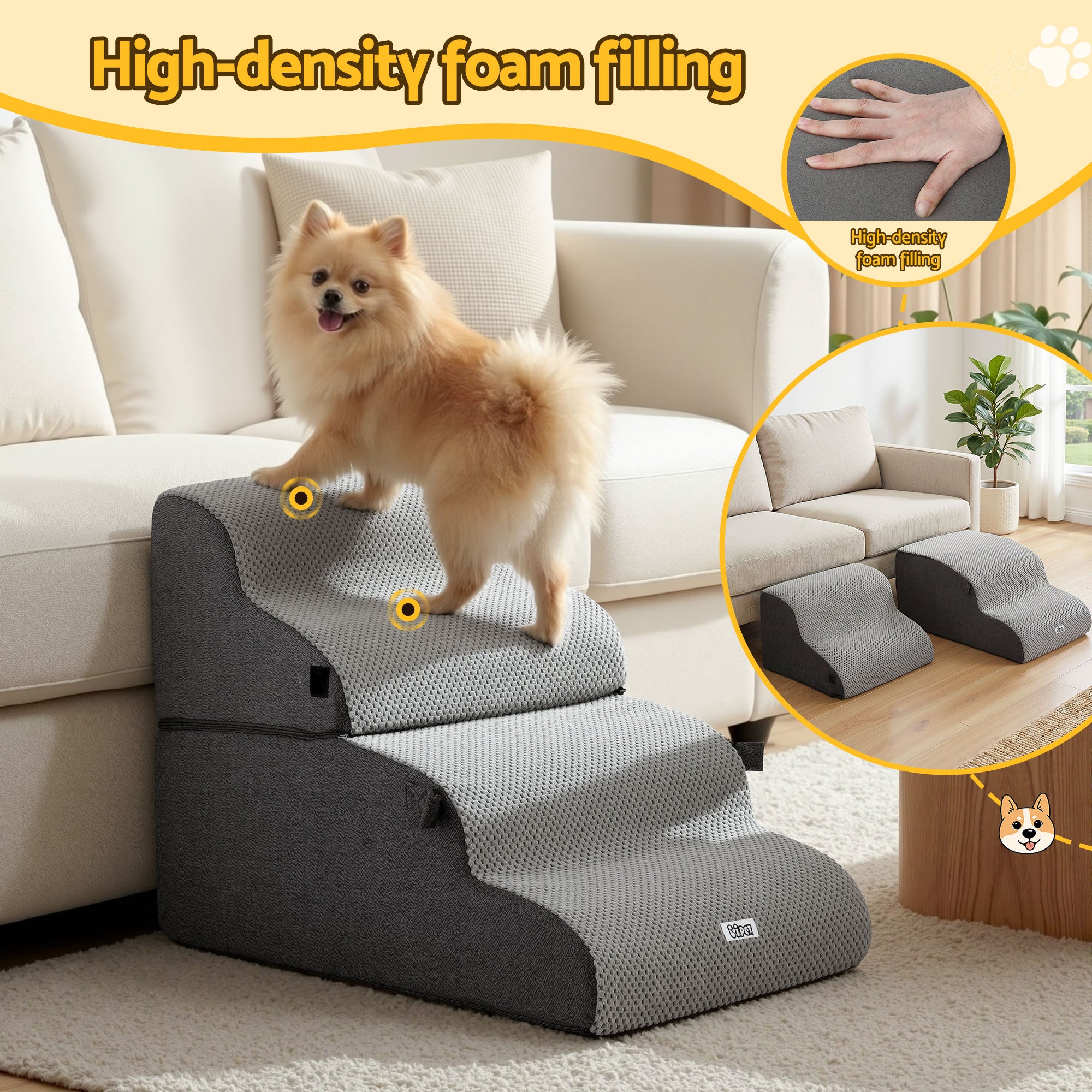 2-in-1 Pet Stairs & Bed – Grey