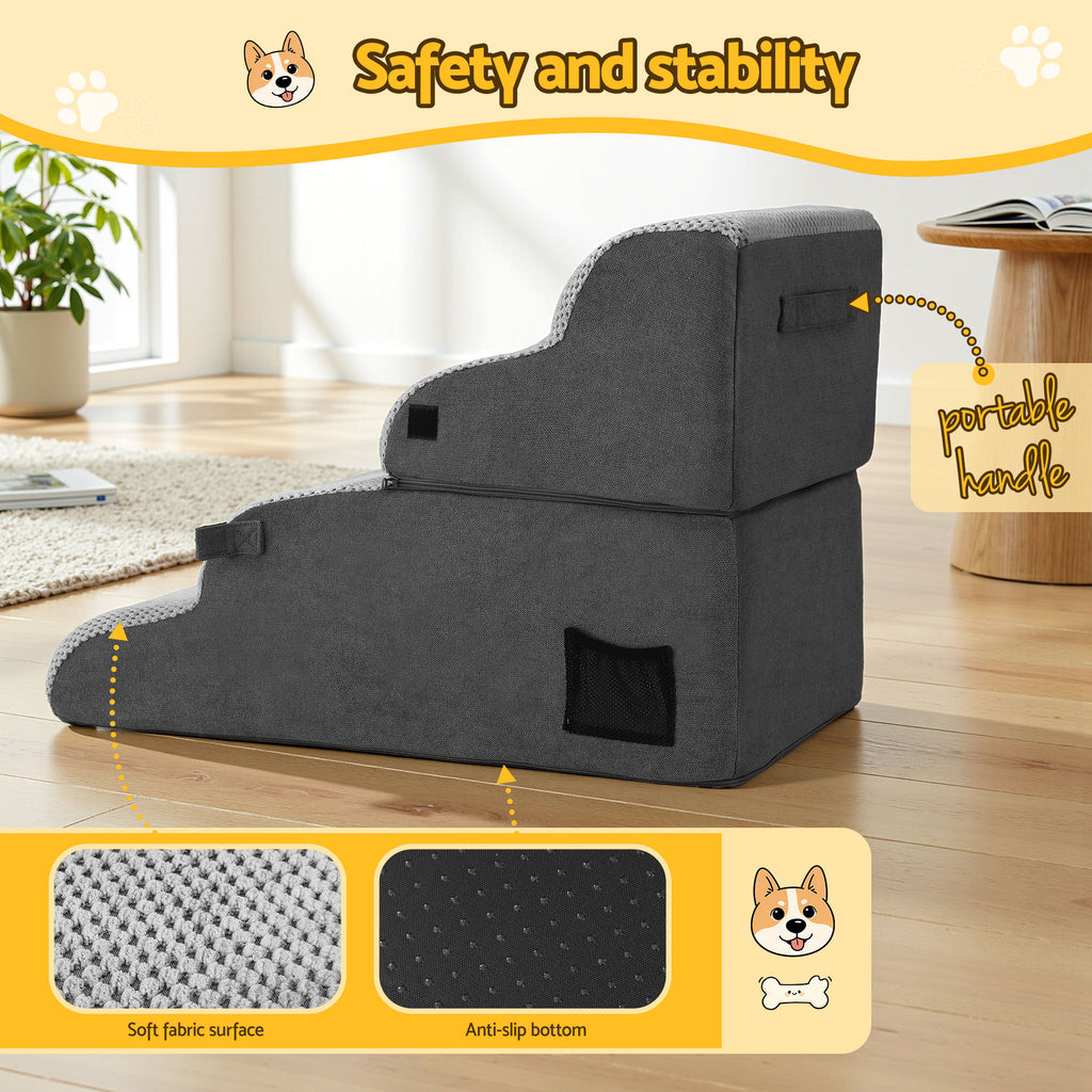 2-in-1 Pet Stairs & Bed – Grey