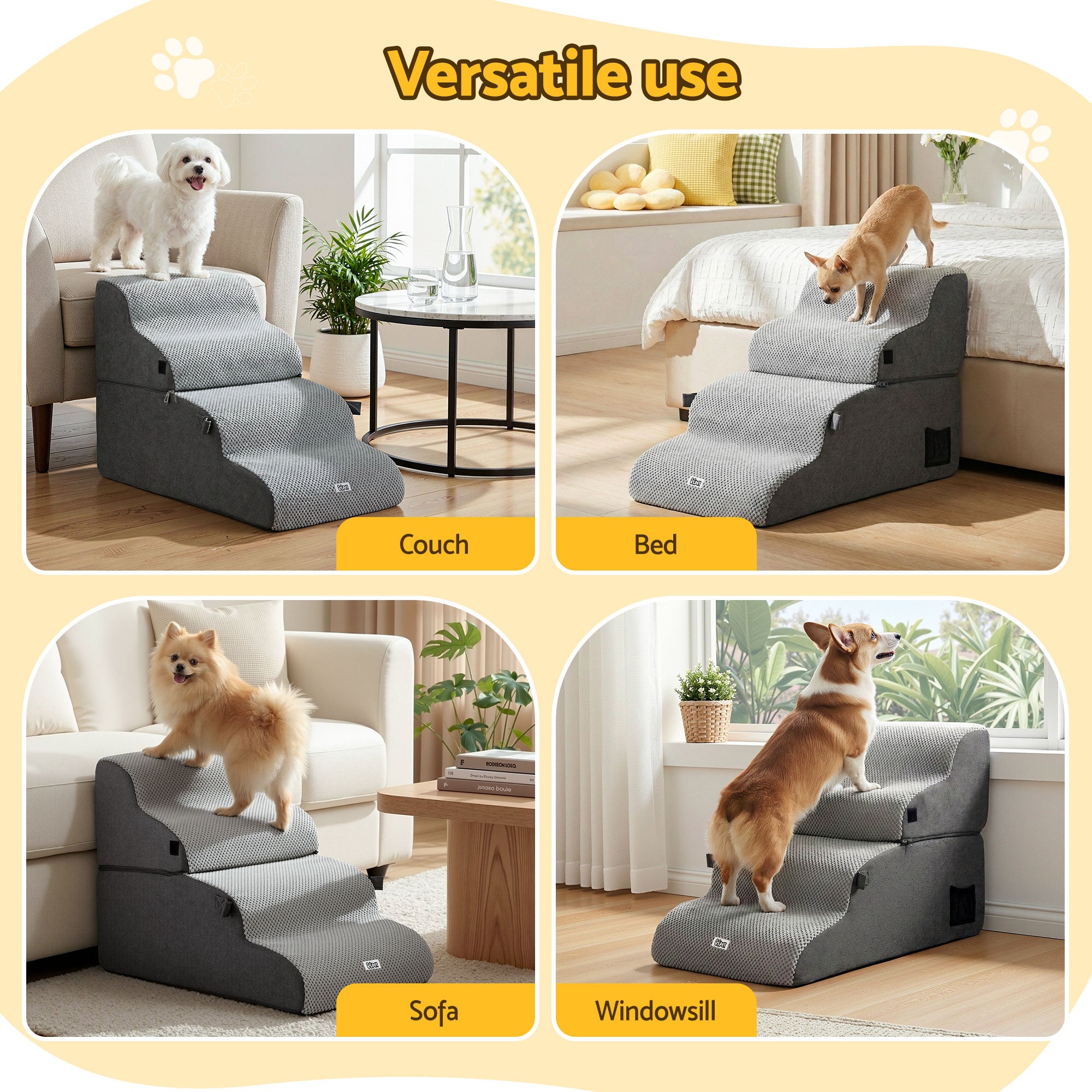 2-in-1 Pet Stairs & Bed – Grey