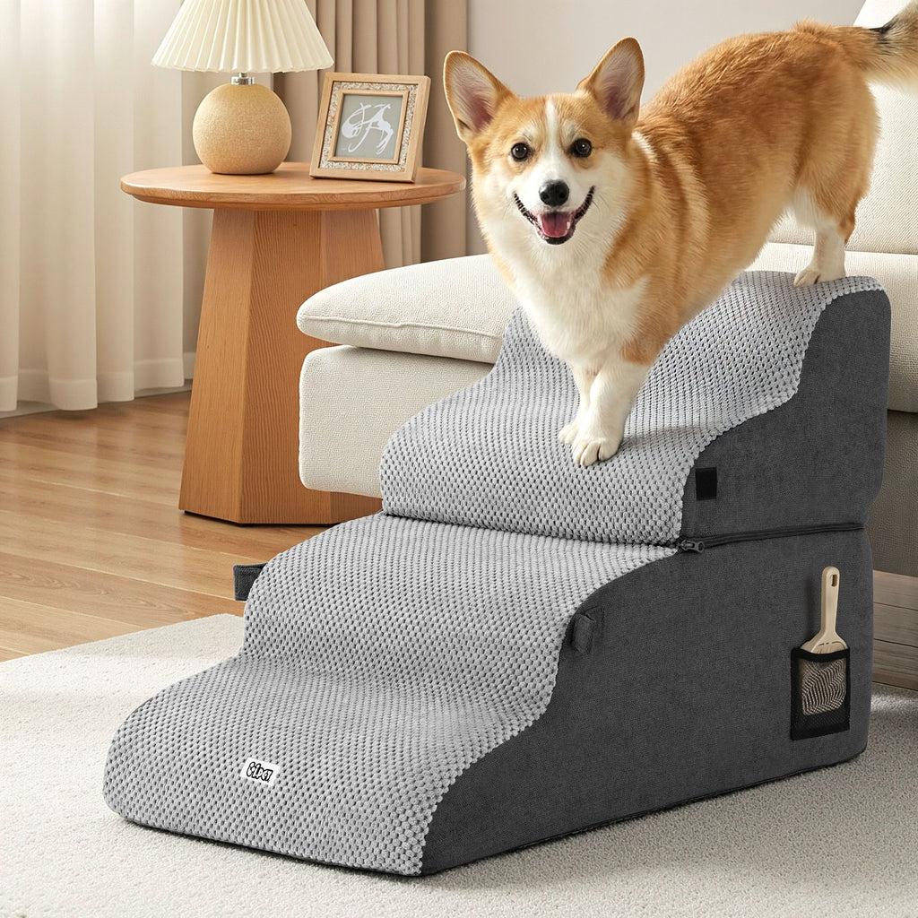 2-in-1 Pet Stairs & Bed – Grey