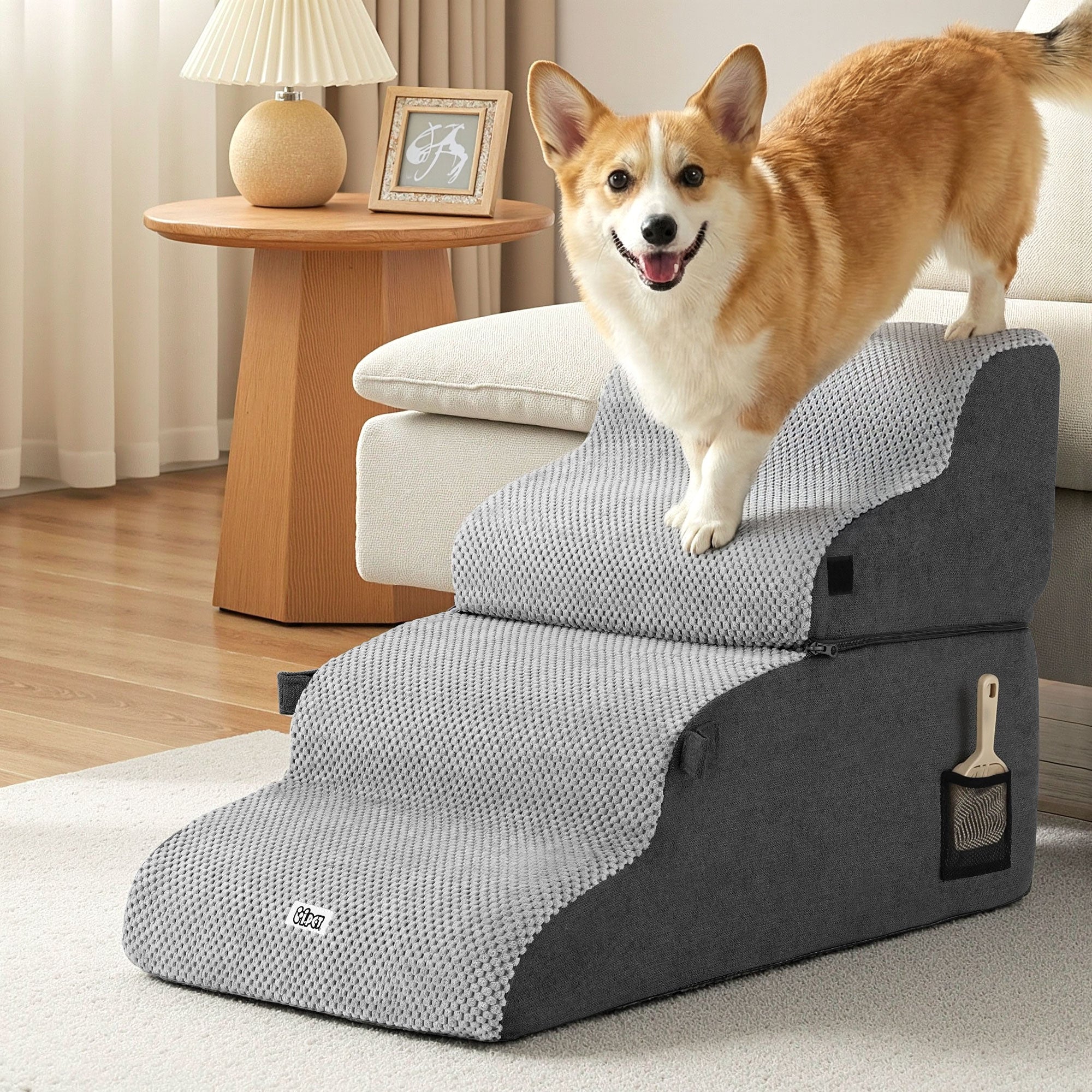 2-in-1 Pet Stairs & Bed – Grey