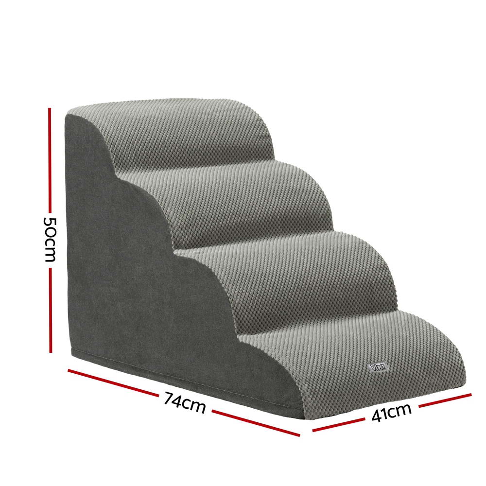 4-Tier Foam Pet Stairs – Grey
