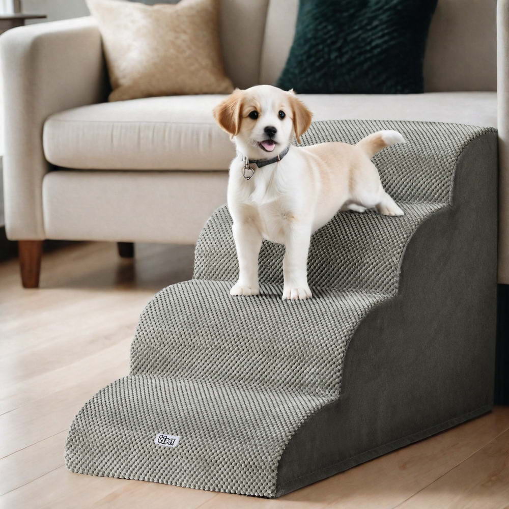 4-Tier Foam Pet Stairs – Grey
