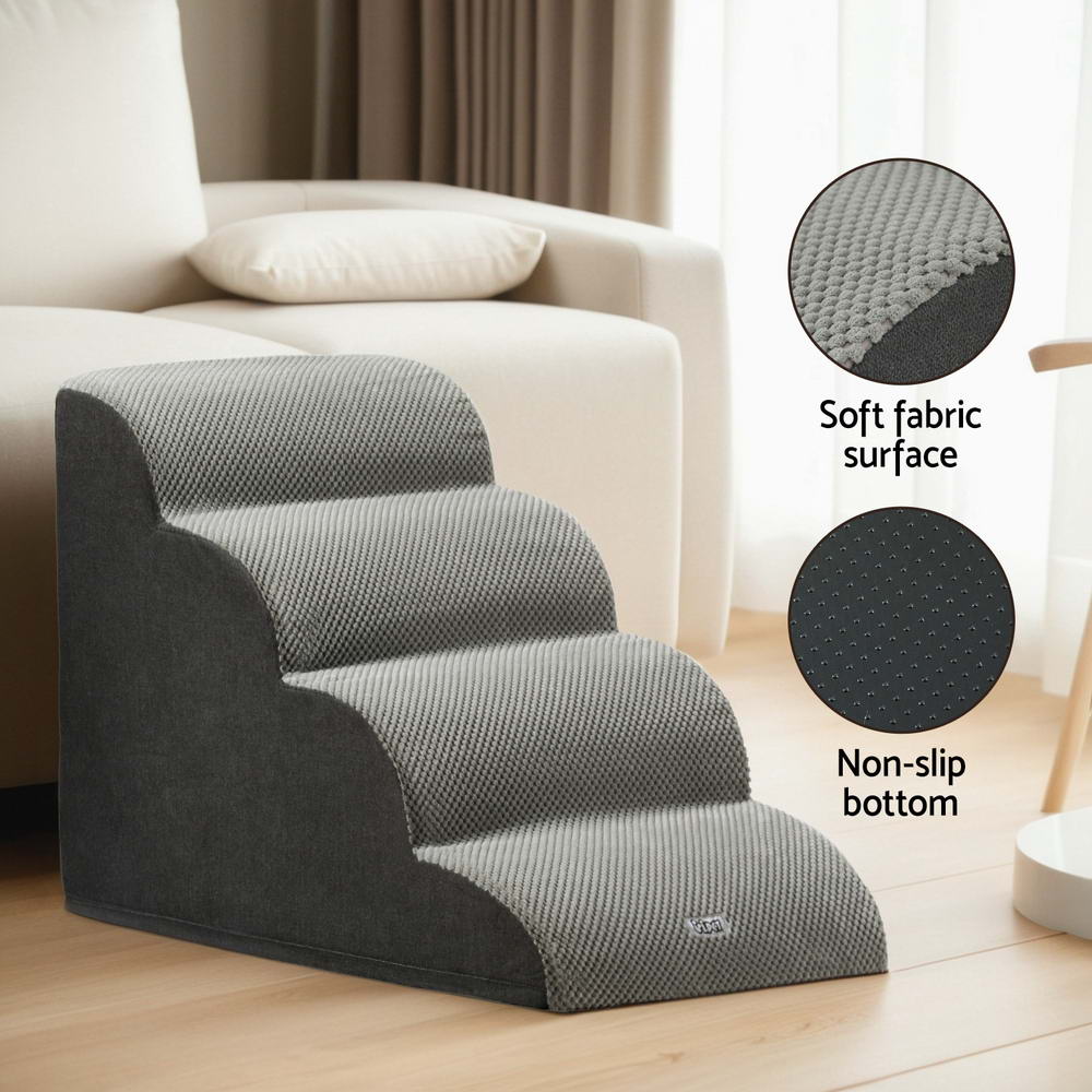 4-Tier Foam Pet Stairs – Grey