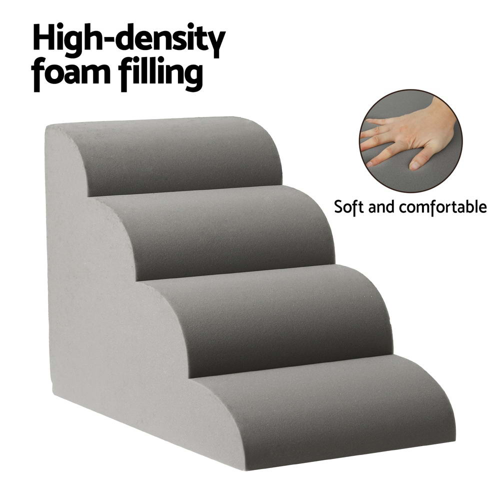 4-Tier Foam Pet Stairs – Grey