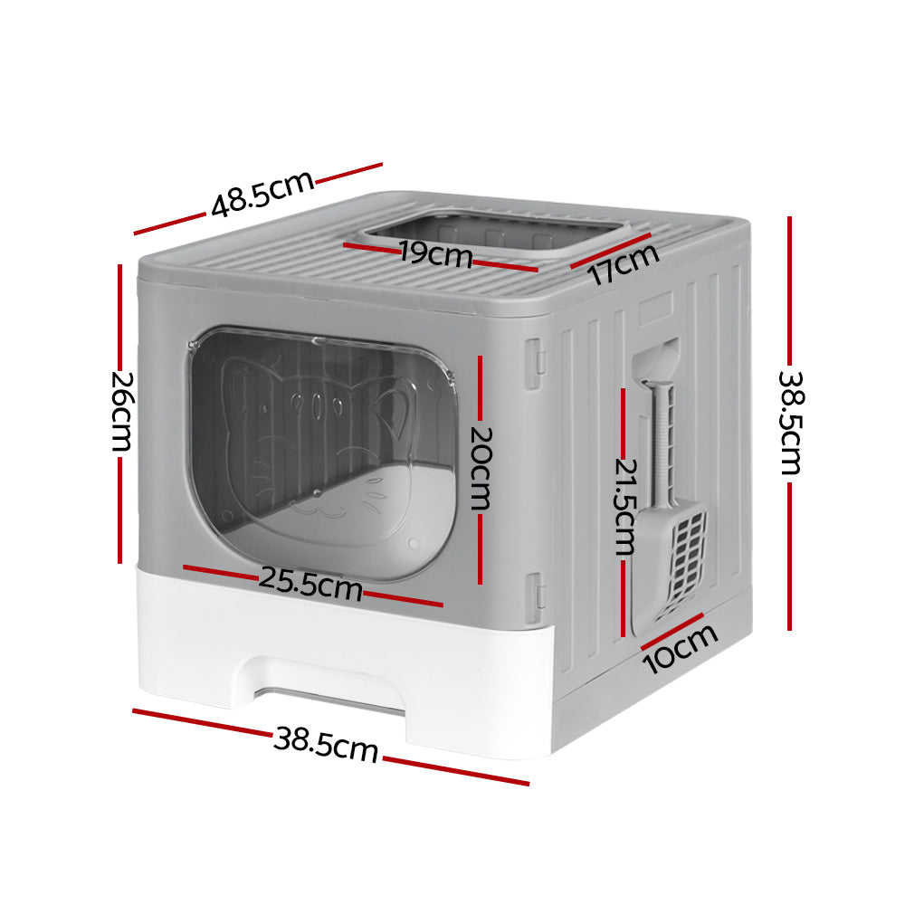 Foldable Hooded Cat Litter Box – Grey