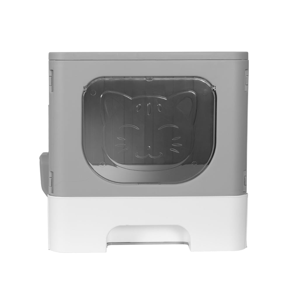Foldable Hooded Cat Litter Box – Grey