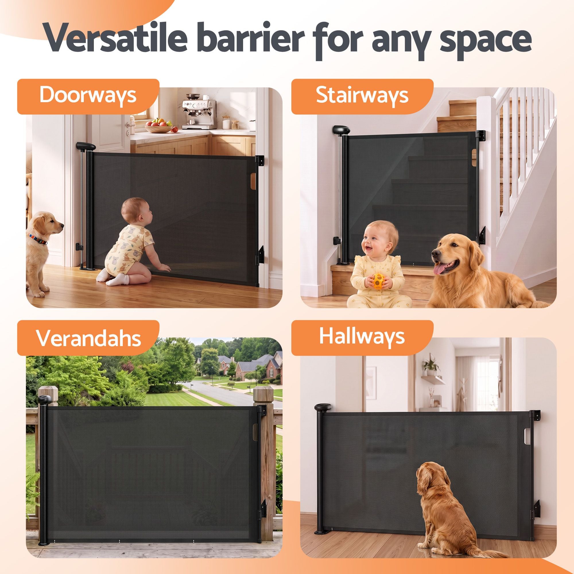 140cm Retractable Pet Safety Gate – Black