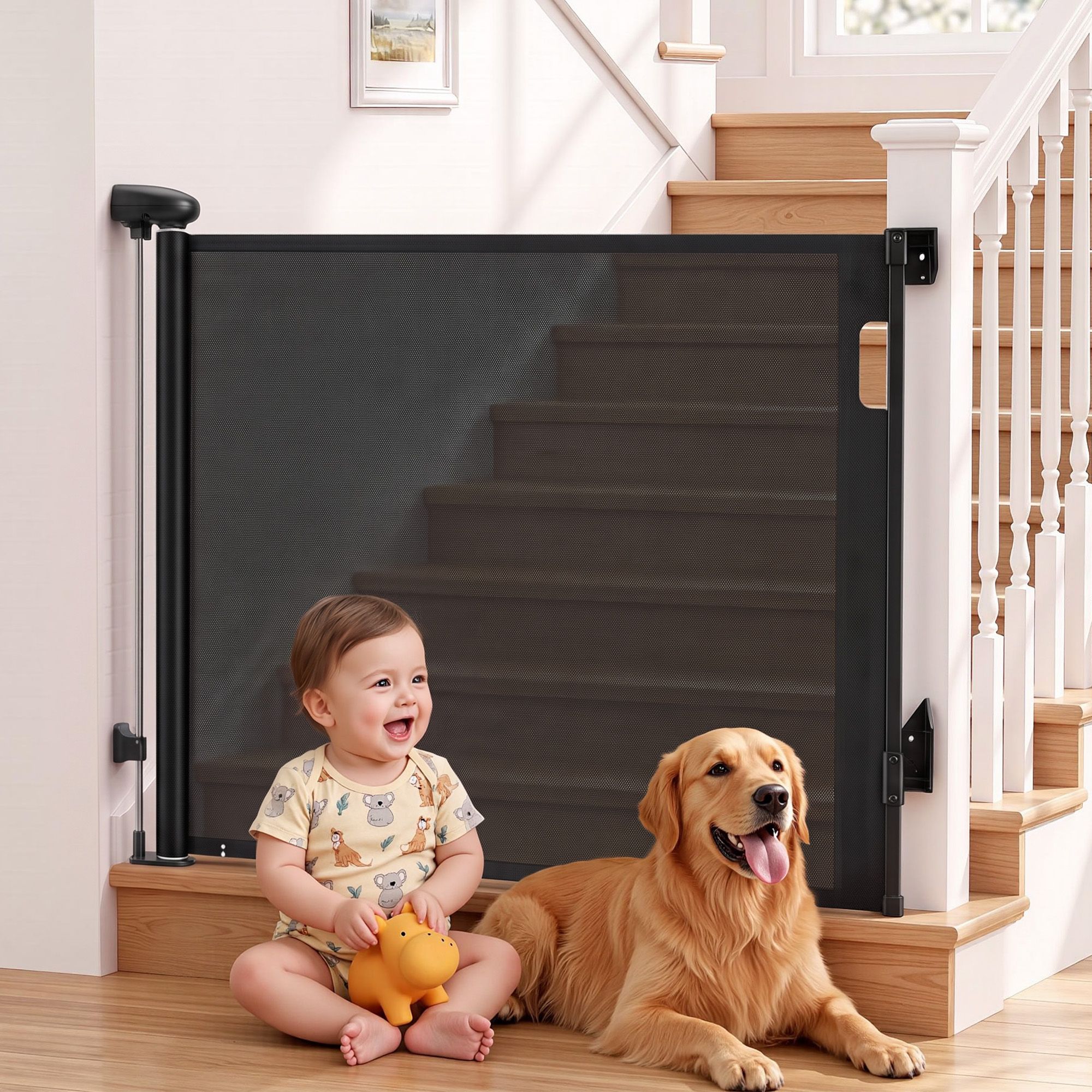 140cm Retractable Pet Safety Gate – Black