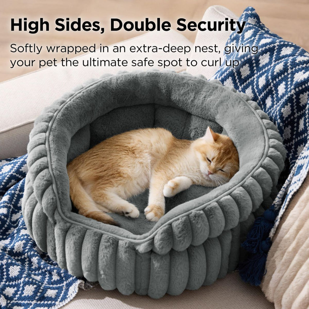 Plush Round Cat Bed – Navy 51cm