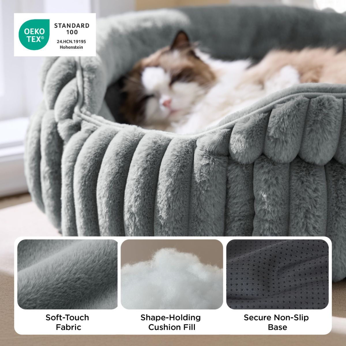 Plush Round Cat Bed – Navy 51cm