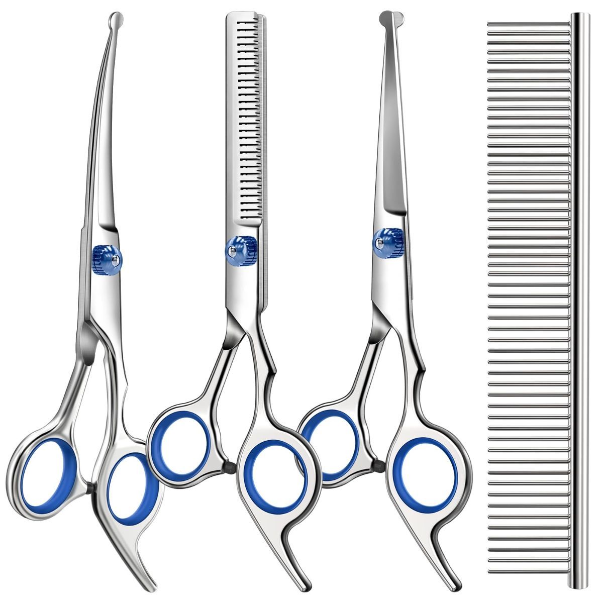 4-Piece Pet Grooming Scissors Set – Blue