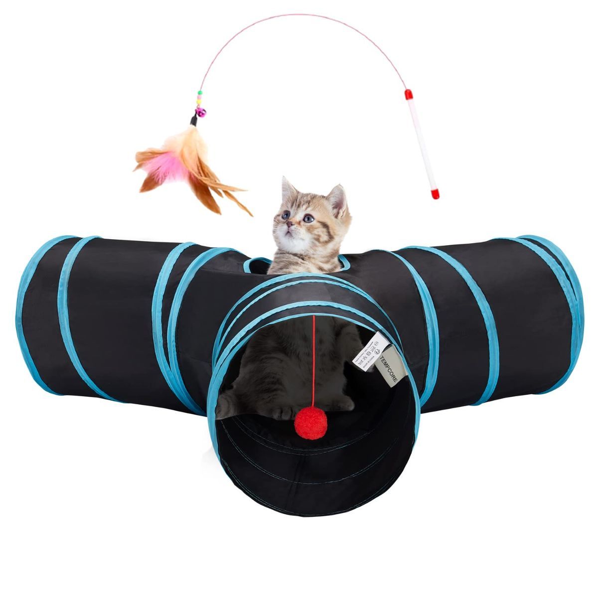 Cat Tunnel with Feather Teaser Wand