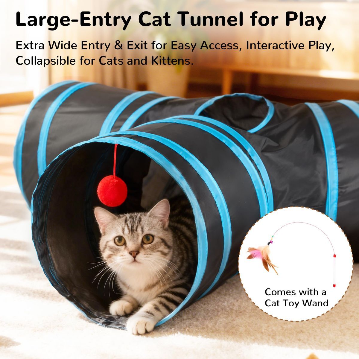 Cat Tunnel with Feather Teaser Wand
