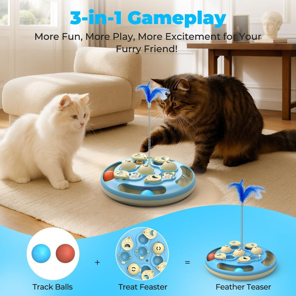 3-in-1 Cat Puzzle Feeder & Trackball Toy