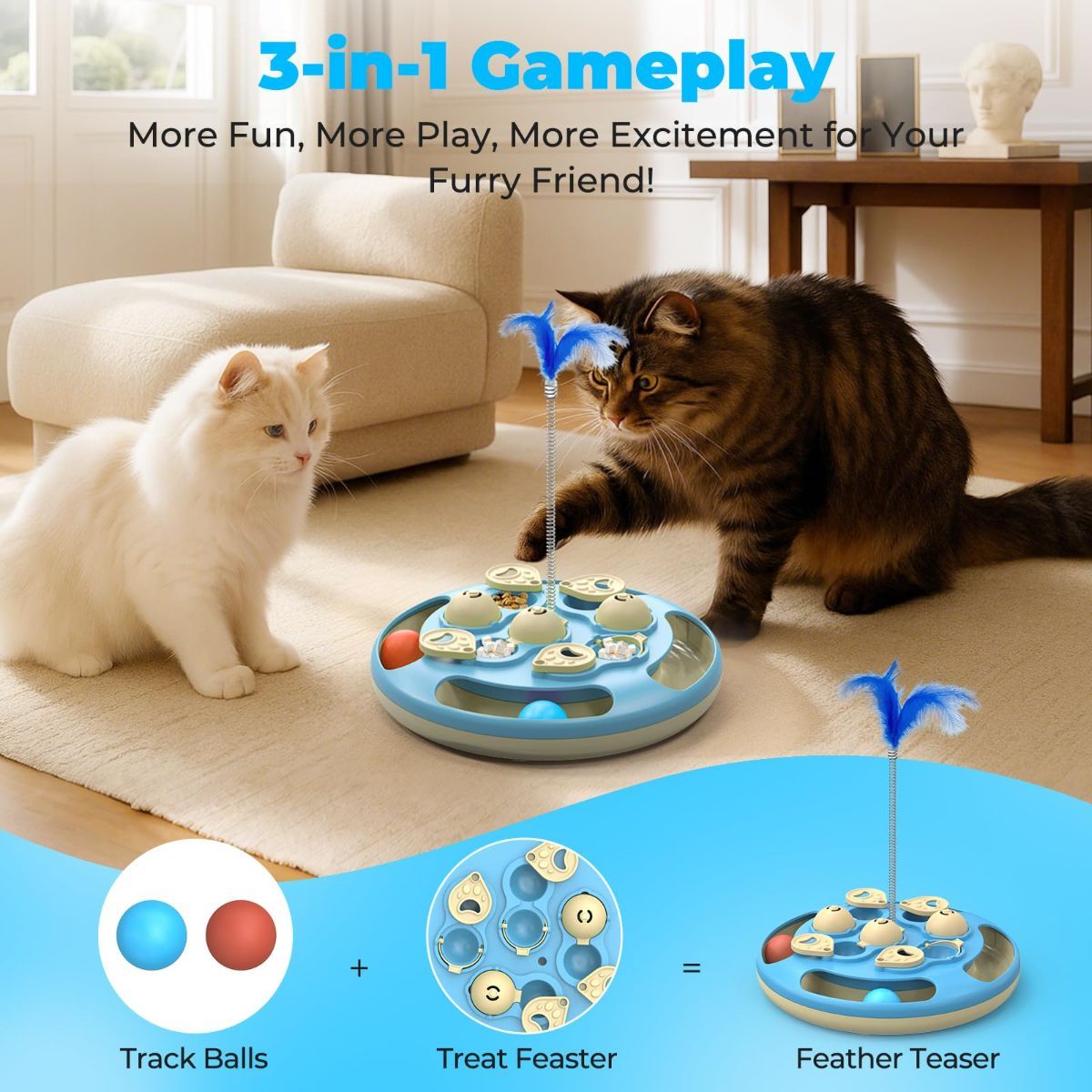 3-in-1 Cat Puzzle Feeder & Trackball Toy