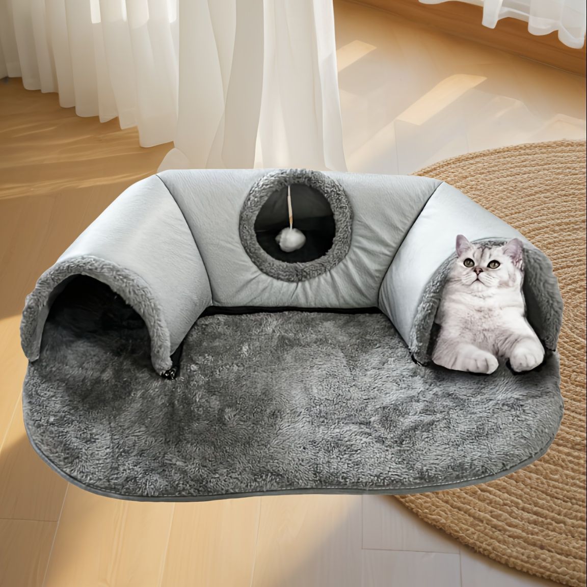 3-in-1 Cat Bed, Tunnel & Toy