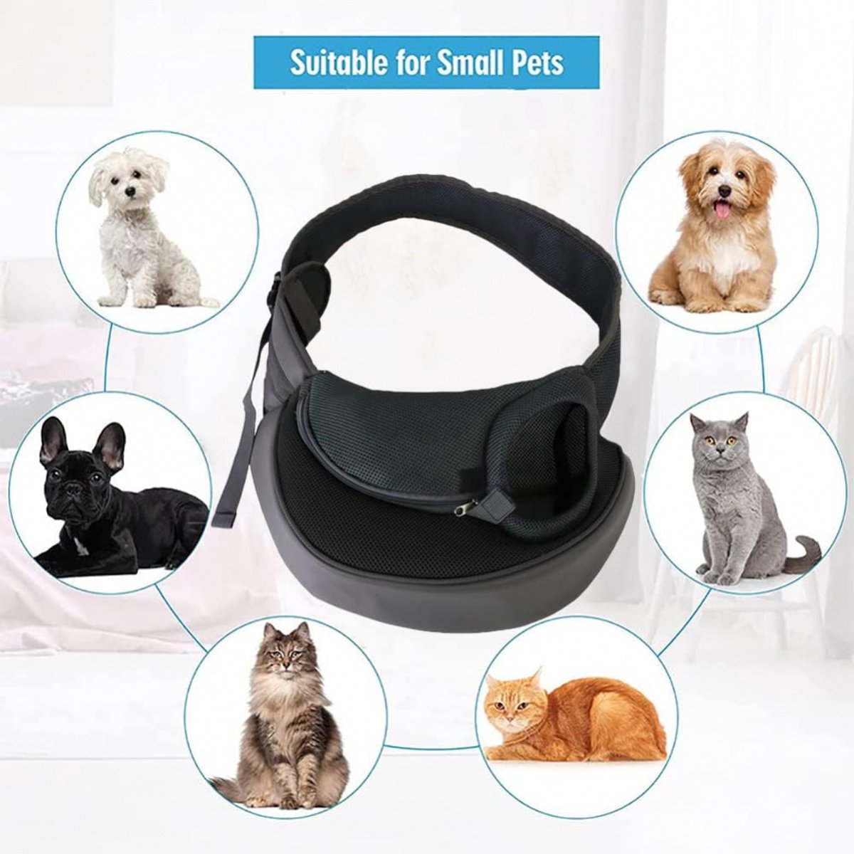 Small Pet Carrier Sling – 33x23cm, Black