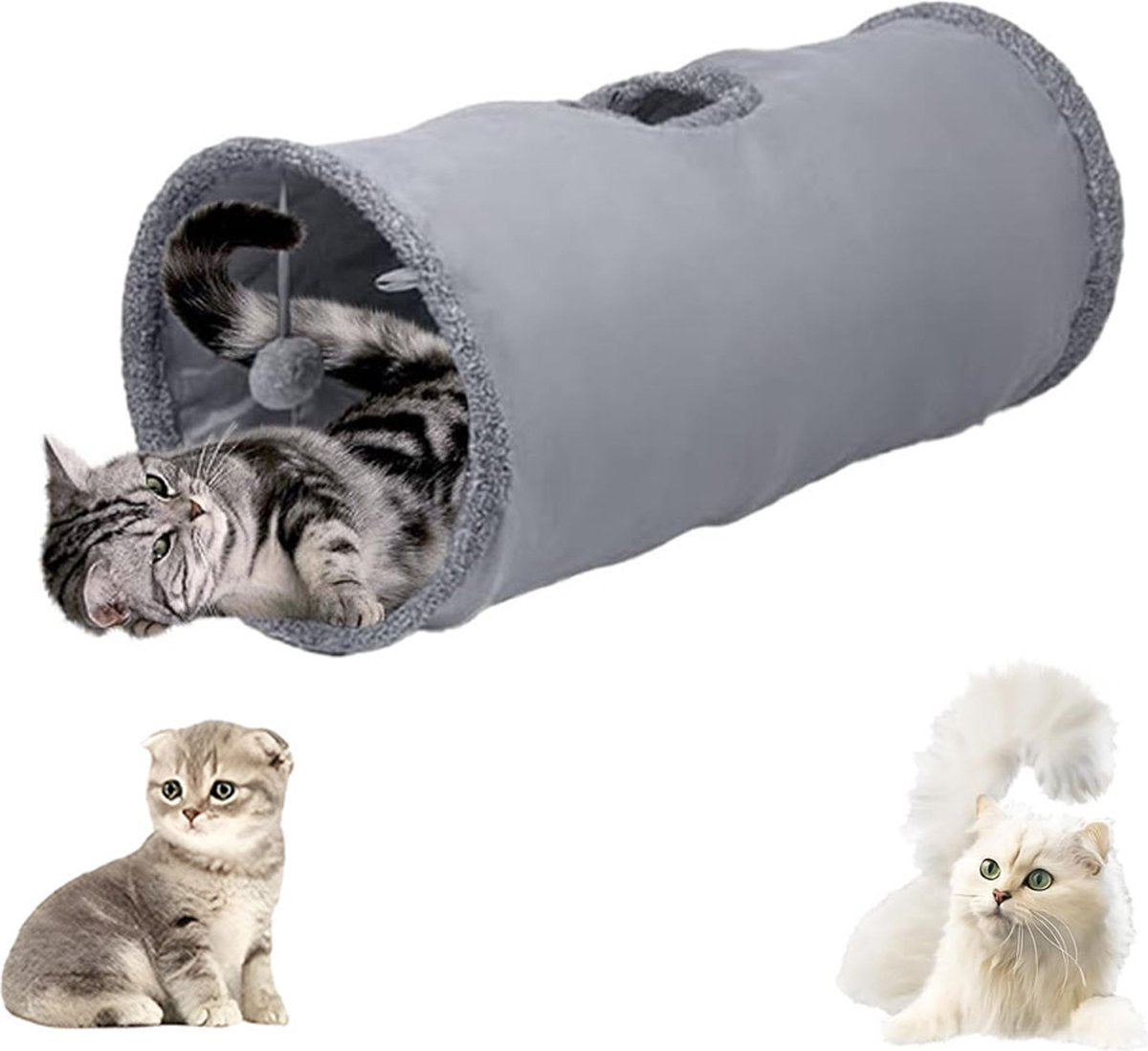 Foldable 67cm Cat & Rabbit Play Tunnel – Charcoal