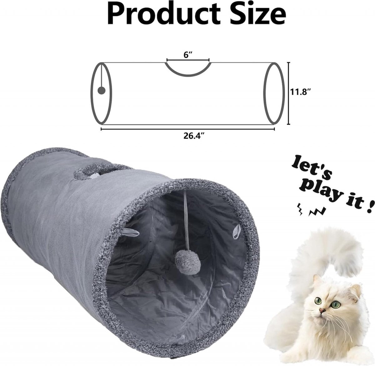 Foldable 67cm Cat & Rabbit Play Tunnel – Charcoal