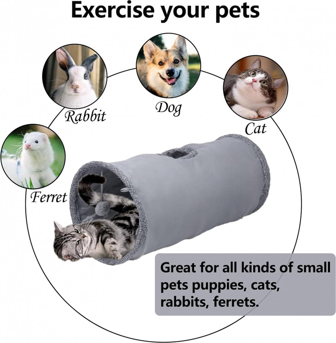 Foldable 67cm Cat & Rabbit Play Tunnel – Charcoal