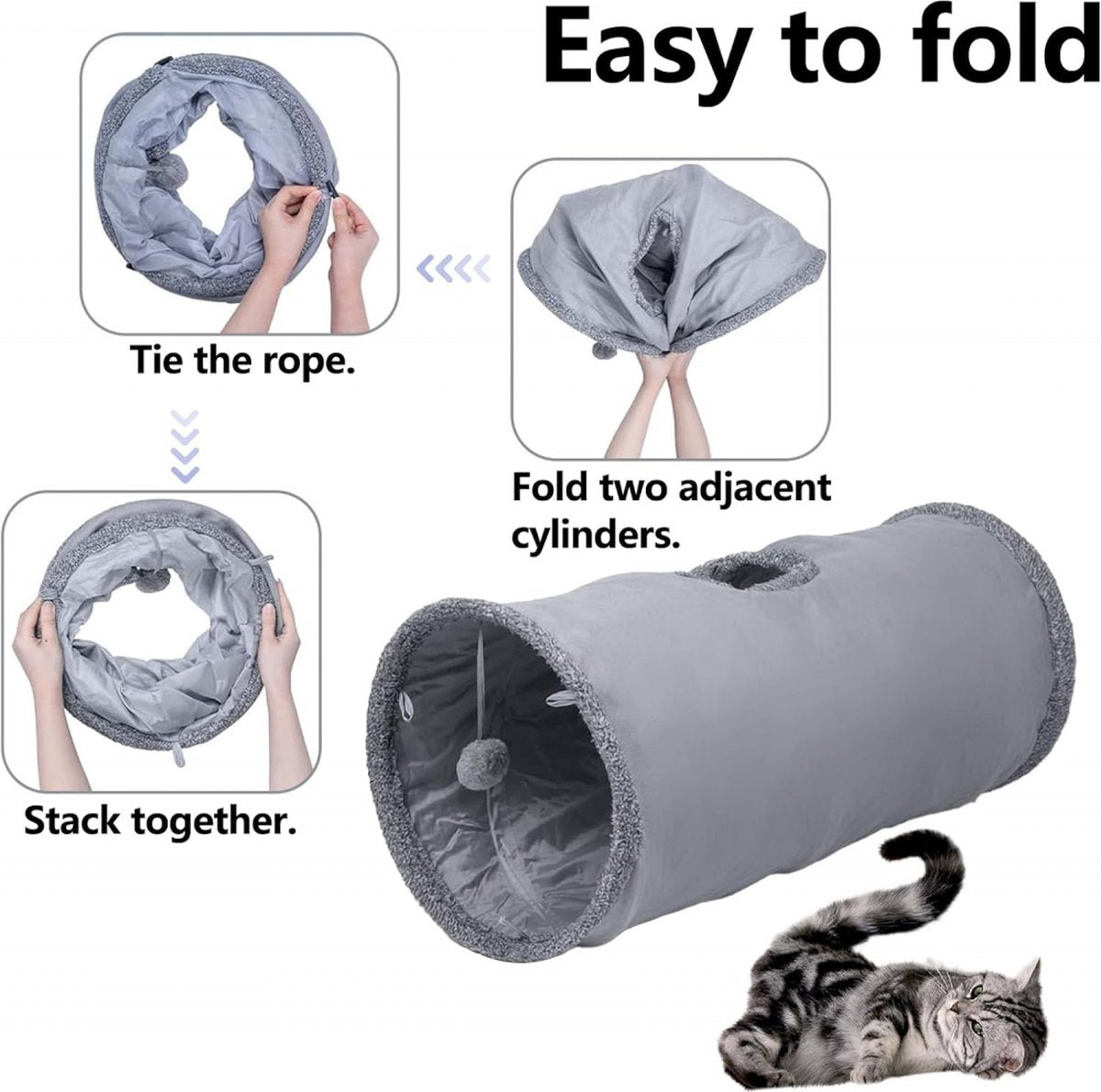 Foldable 67cm Cat & Rabbit Play Tunnel – Charcoal