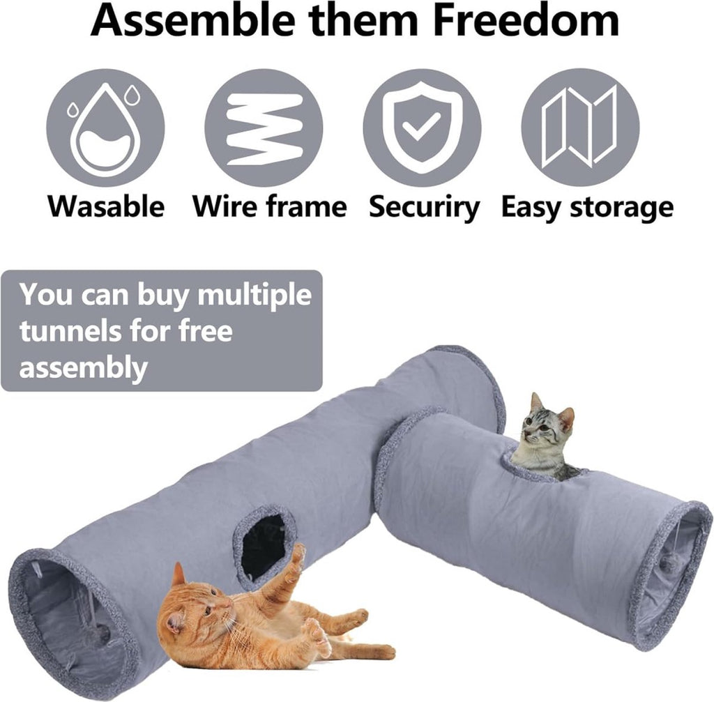 Foldable 67cm Cat & Rabbit Play Tunnel – Charcoal