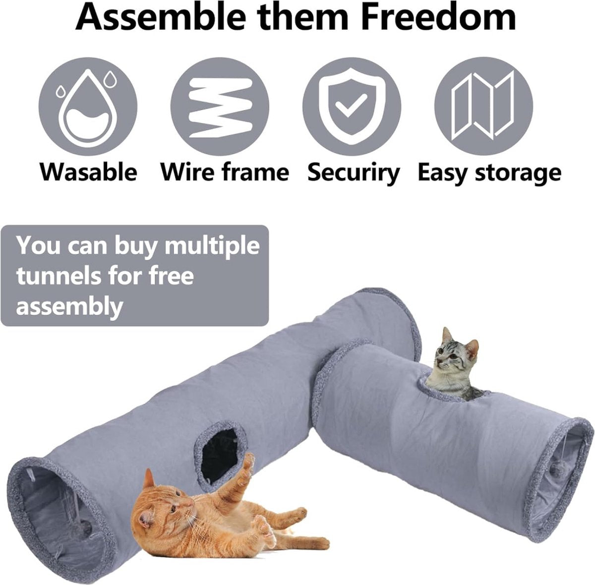 Foldable 67cm Cat & Rabbit Play Tunnel – Charcoal
