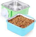 2-Pack Hanging Stainless Steel Pet Bowls – Green & Blue