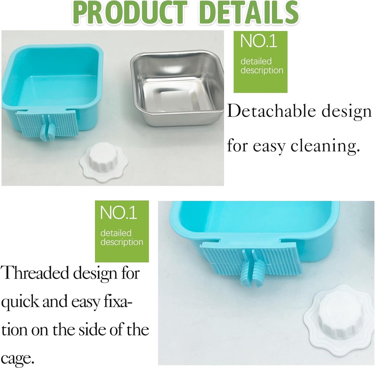 2-Pack Hanging Stainless Steel Pet Bowls – Green & Blue