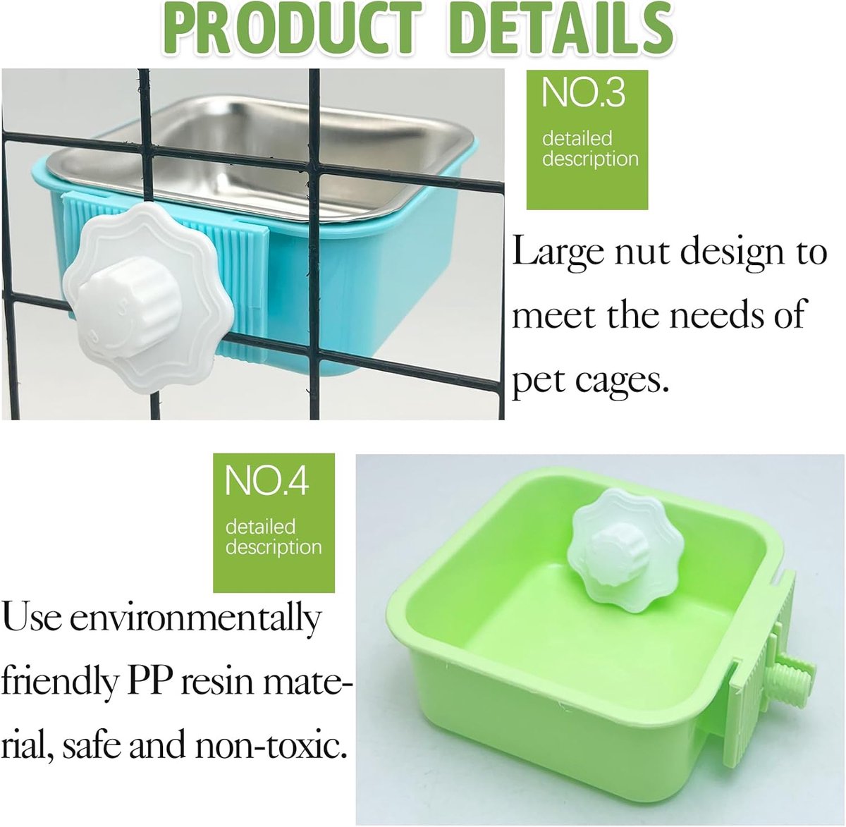 2-Pack Hanging Stainless Steel Pet Bowls – Green & Blue