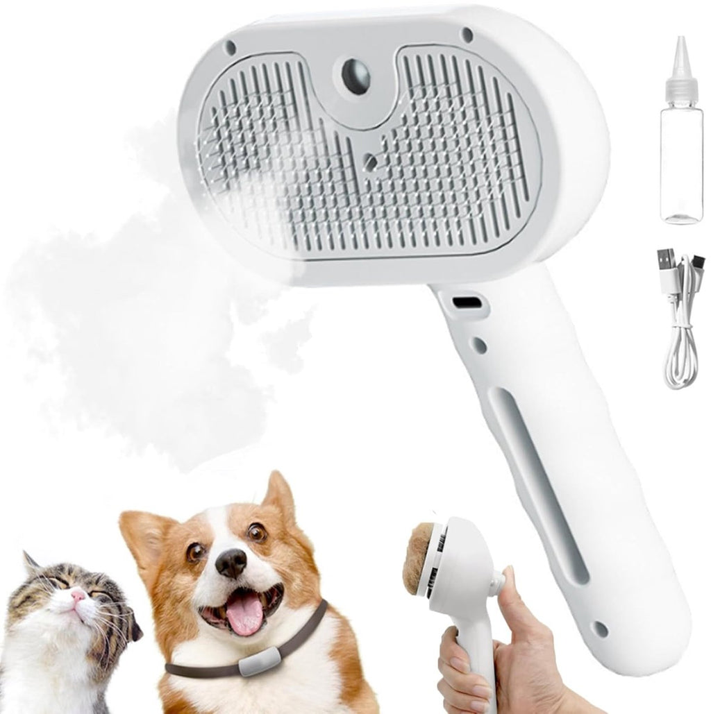 3-in-1 Pet Spray & Deshedding Brush – White