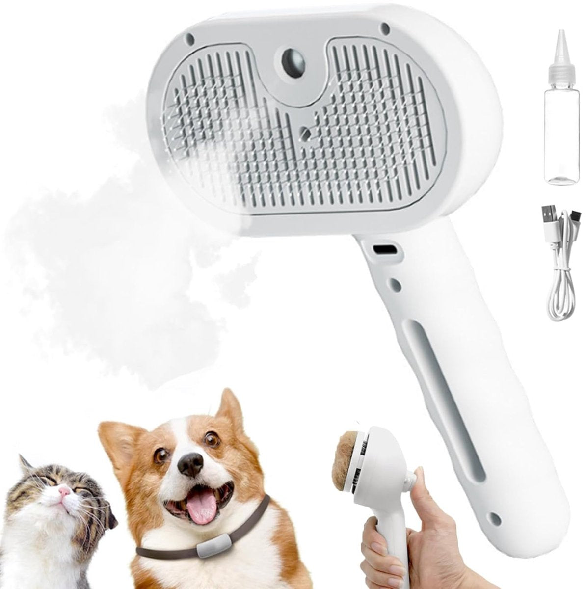 3-in-1 Pet Spray & Deshedding Brush – White