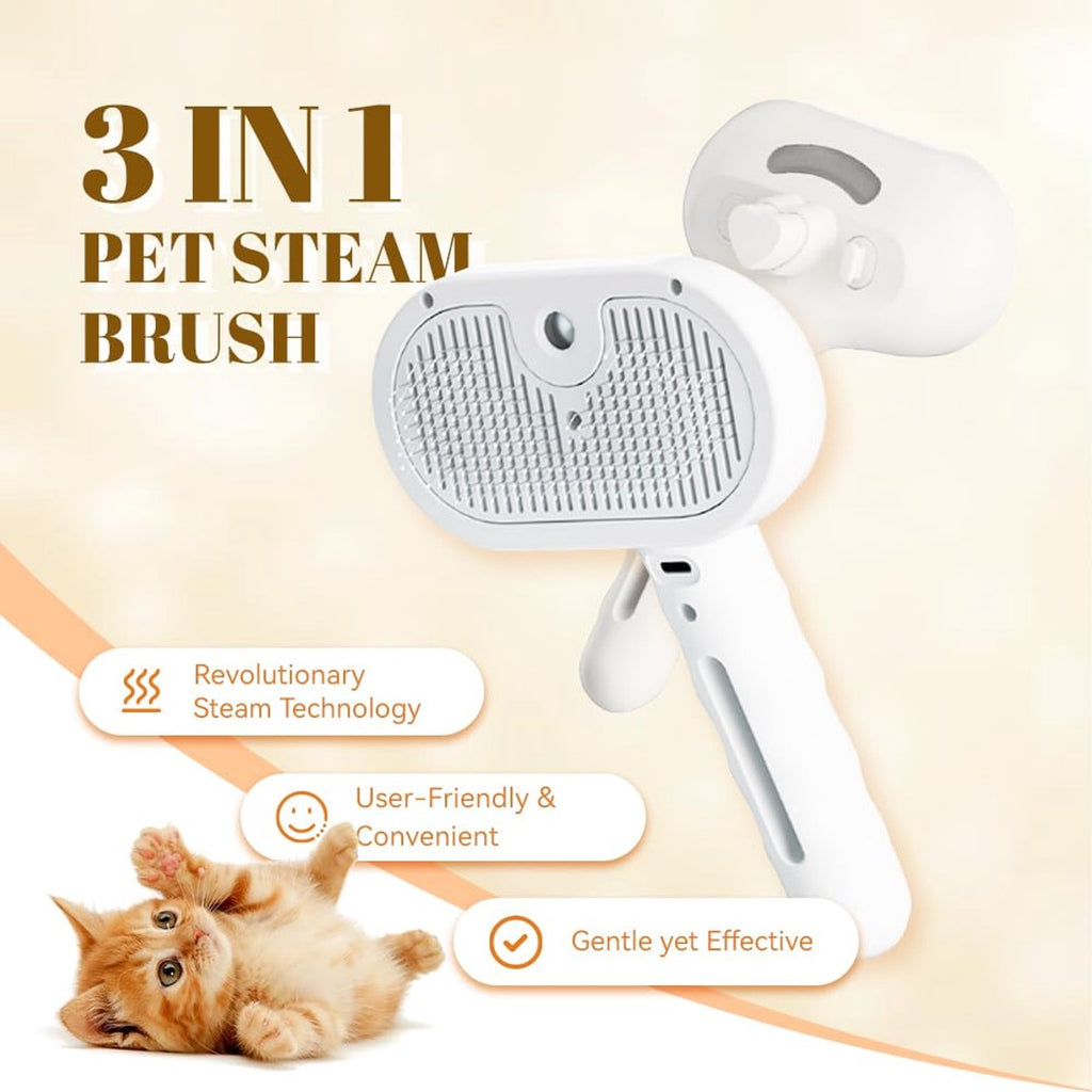 3-in-1 Pet Spray & Deshedding Brush – White