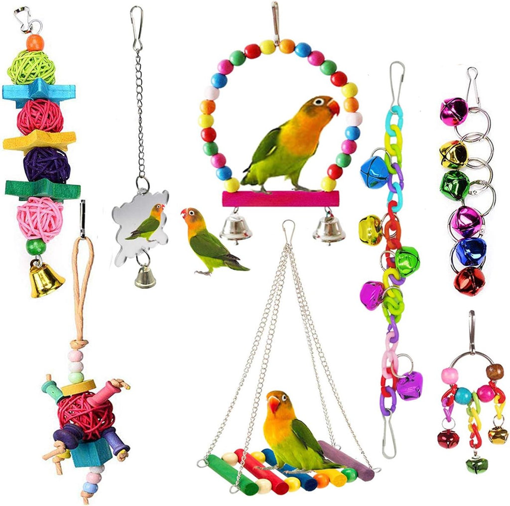 8-Piece Bird Swing, Bell & Chew Toy Set