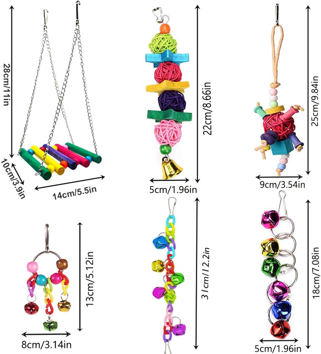 8-Piece Bird Swing, Bell & Chew Toy Set