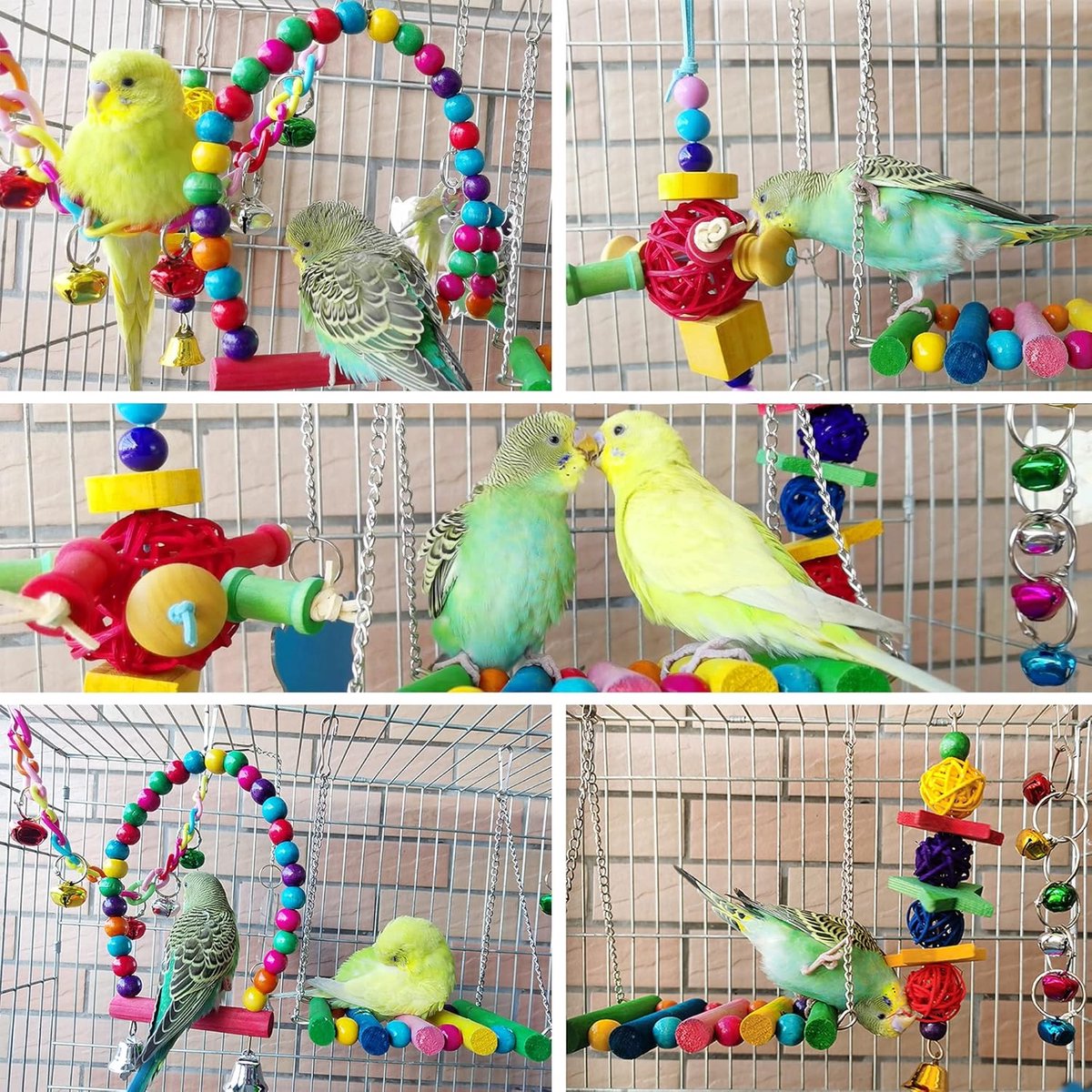 8-Piece Bird Swing, Bell & Chew Toy Set