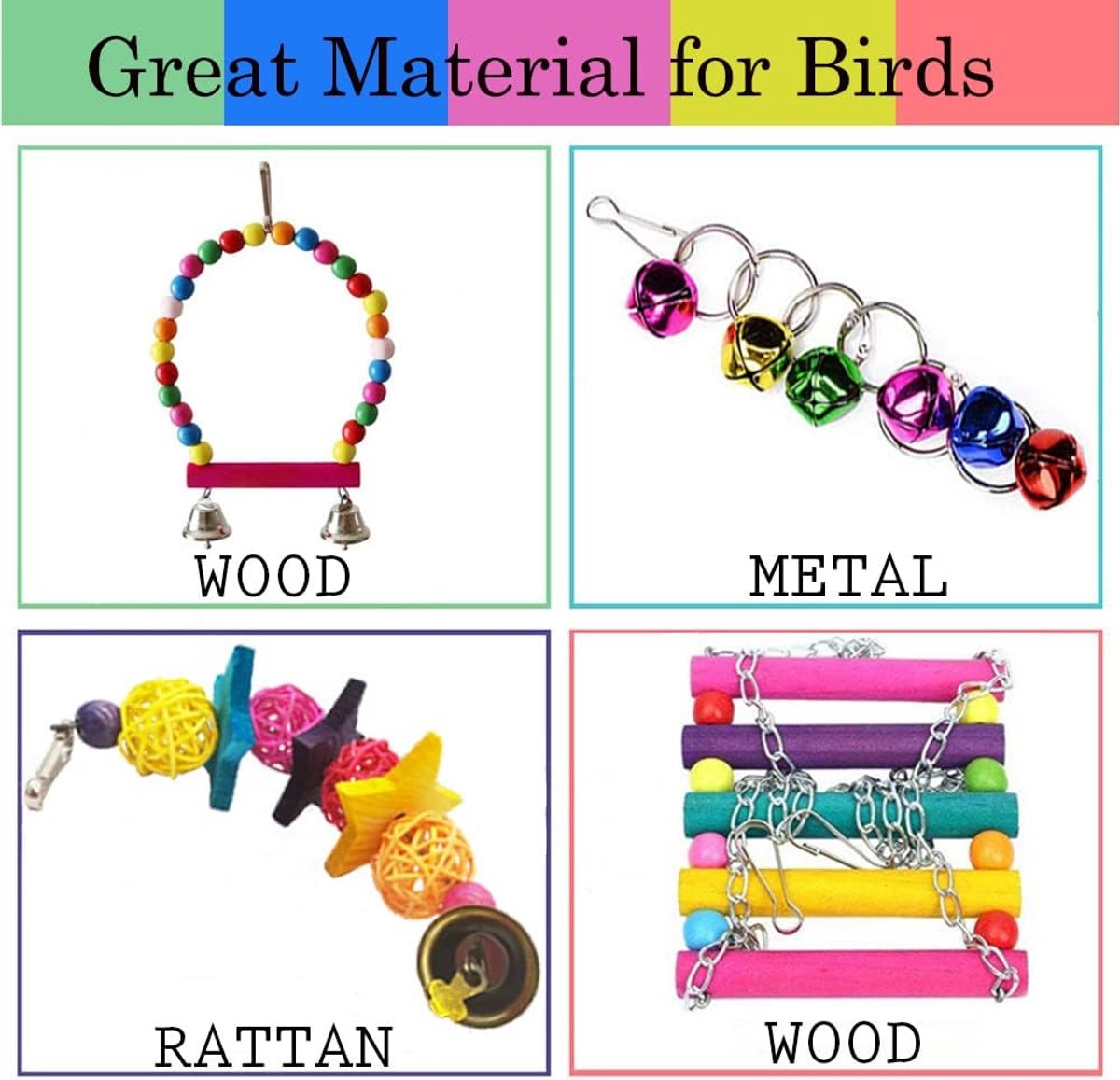 8-Piece Bird Swing, Bell & Chew Toy Set