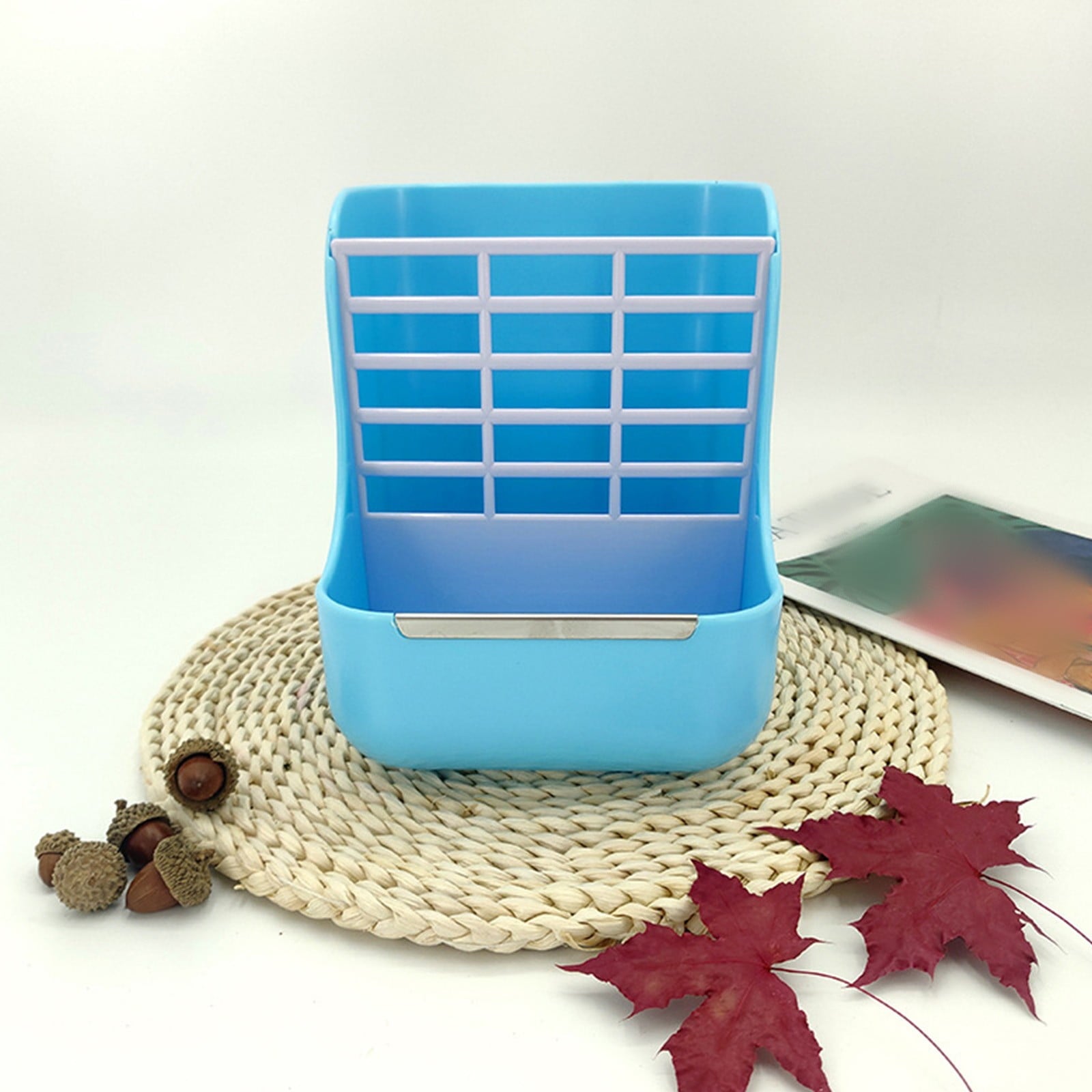 2-in-1 Rabbit Hay Feeder & Bowl with Rack – Blue