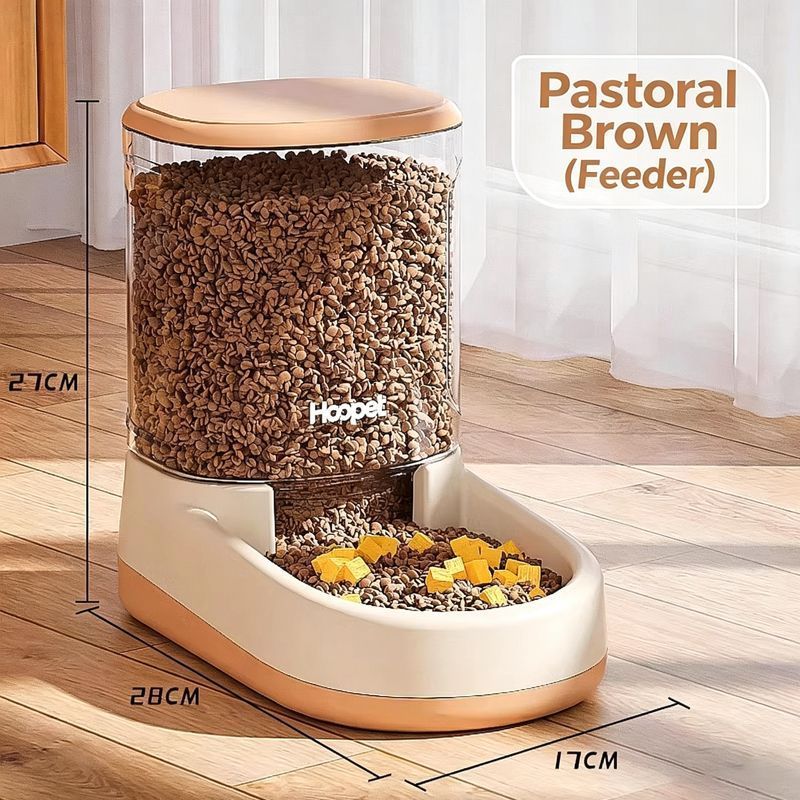 Automatic Pet Feeder & Waterer Set – Brown