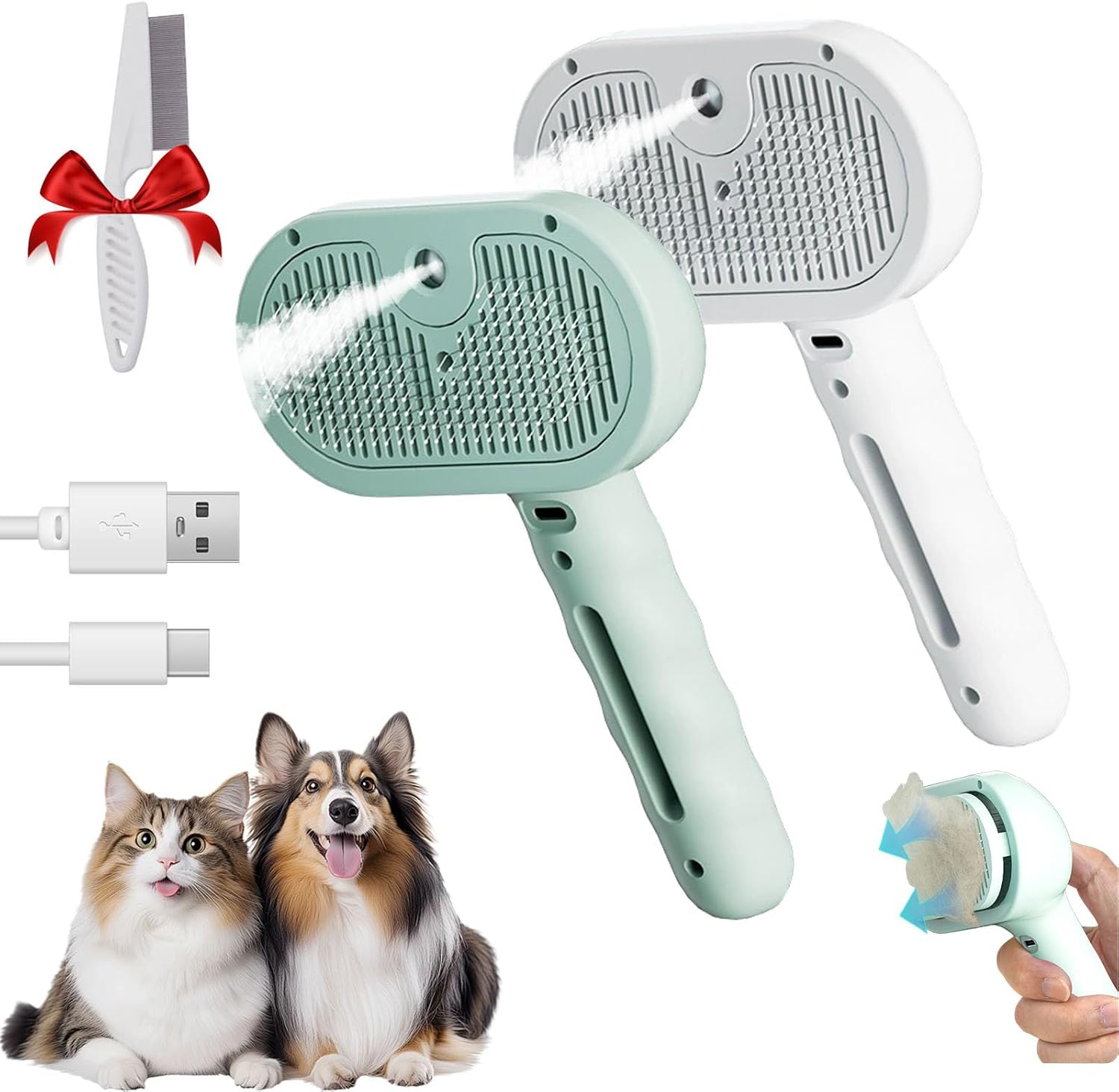 2-Pack 3-in-1 Spray Grooming Brushes