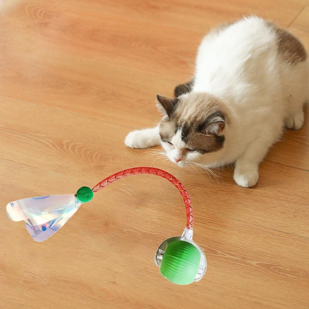 Interactive Auto-Rolling Cat Ball with Dragonfly Tail
