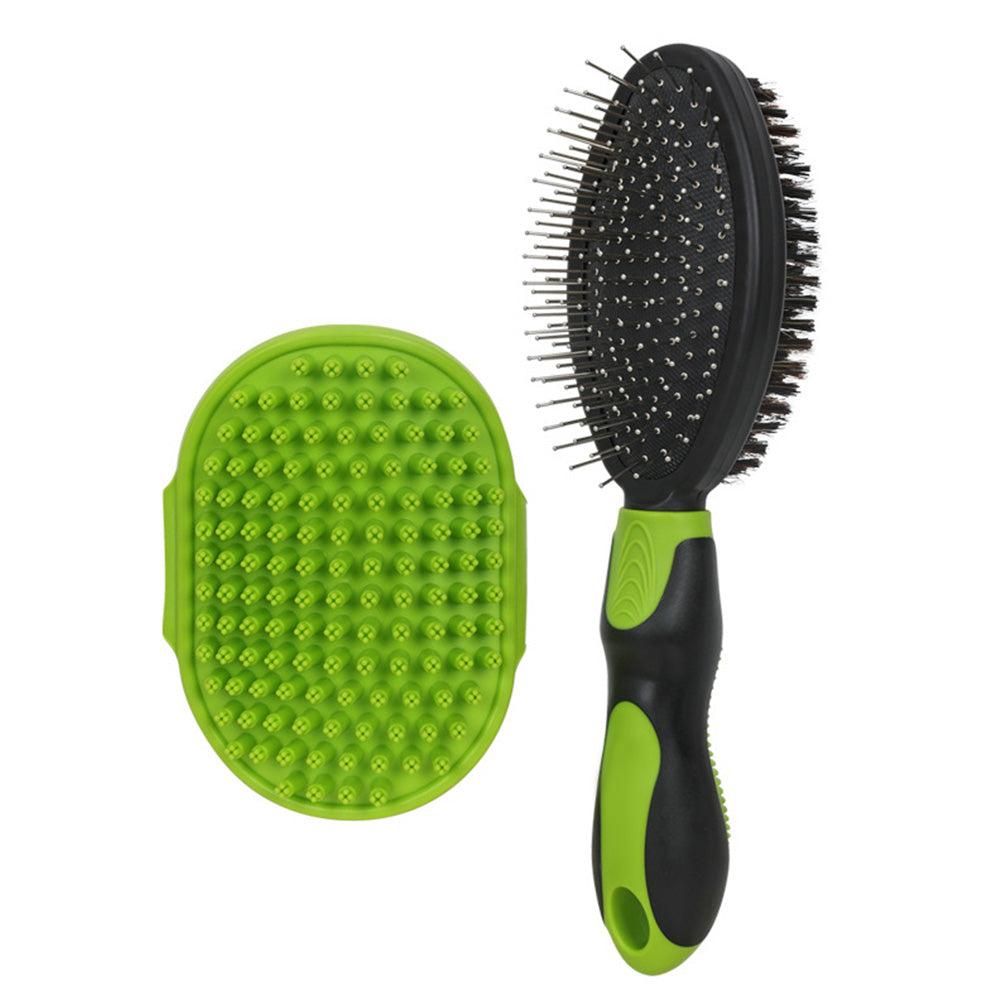 2-Piece Deshedding & Bath Brush Set – Green