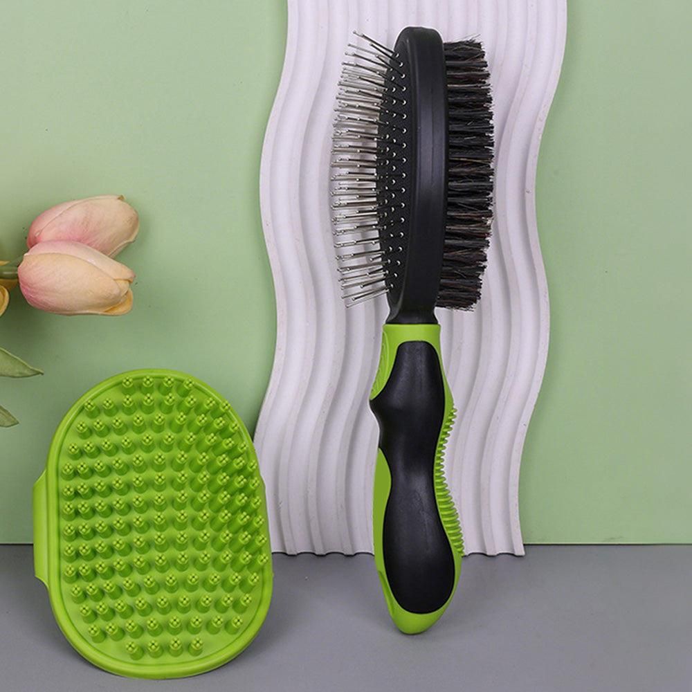 2-Piece Deshedding & Bath Brush Set – Green