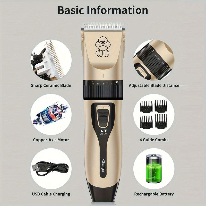 Rechargeable Low-Noise Pet Clipper Kit