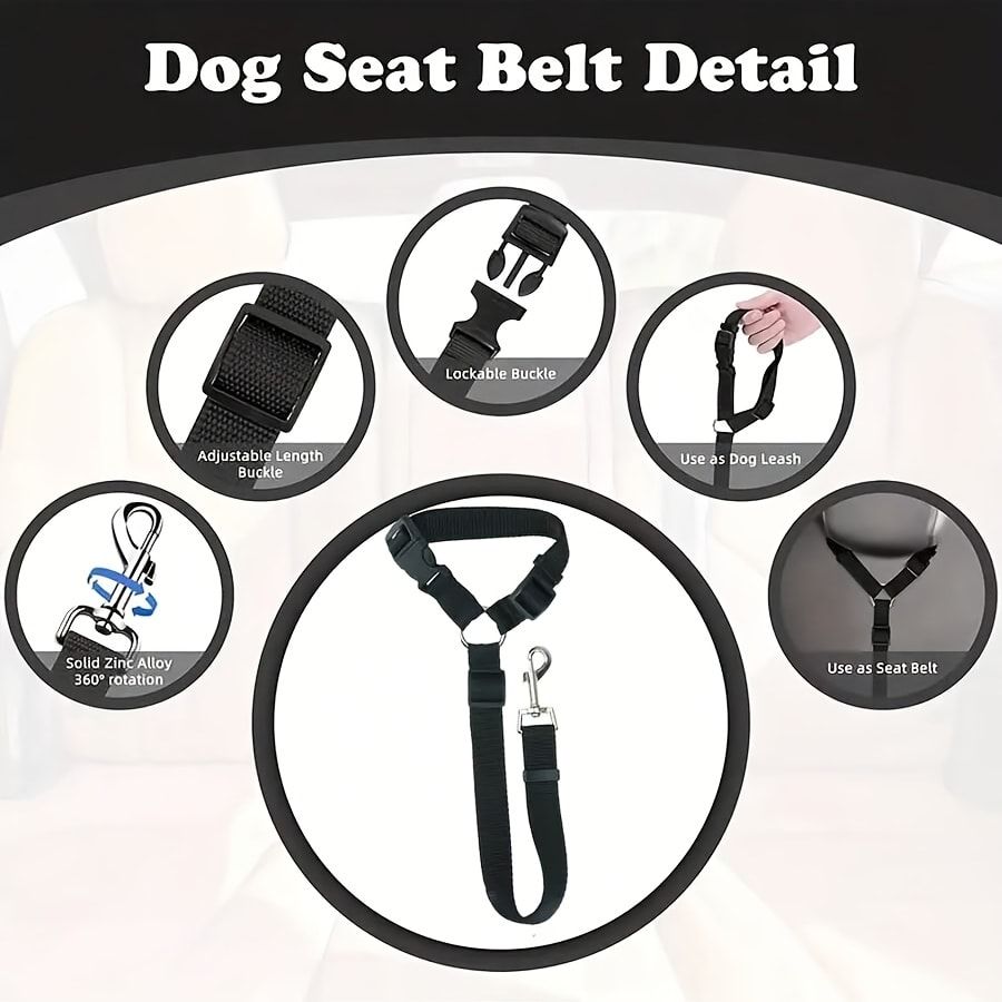 Adjustable Dog Car Seat Belt – Black