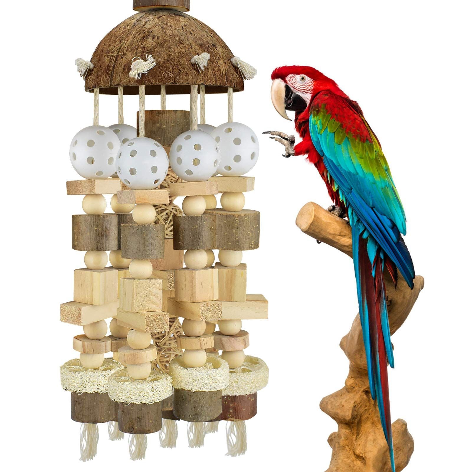 Natural Wood Parrot Chew Toy – 53cm