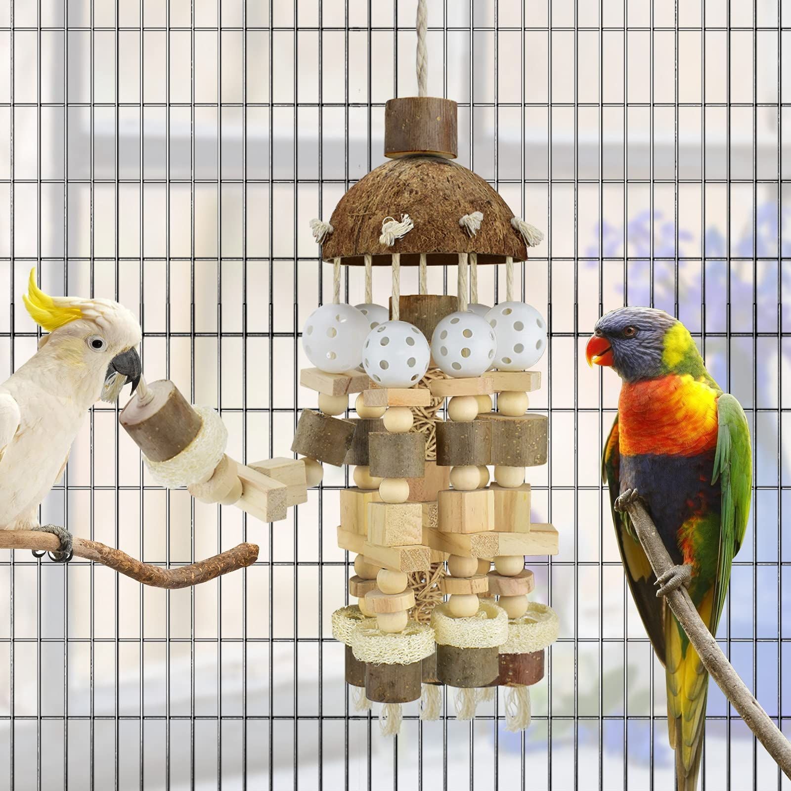 Natural Wood Parrot Chew Toy – 53cm