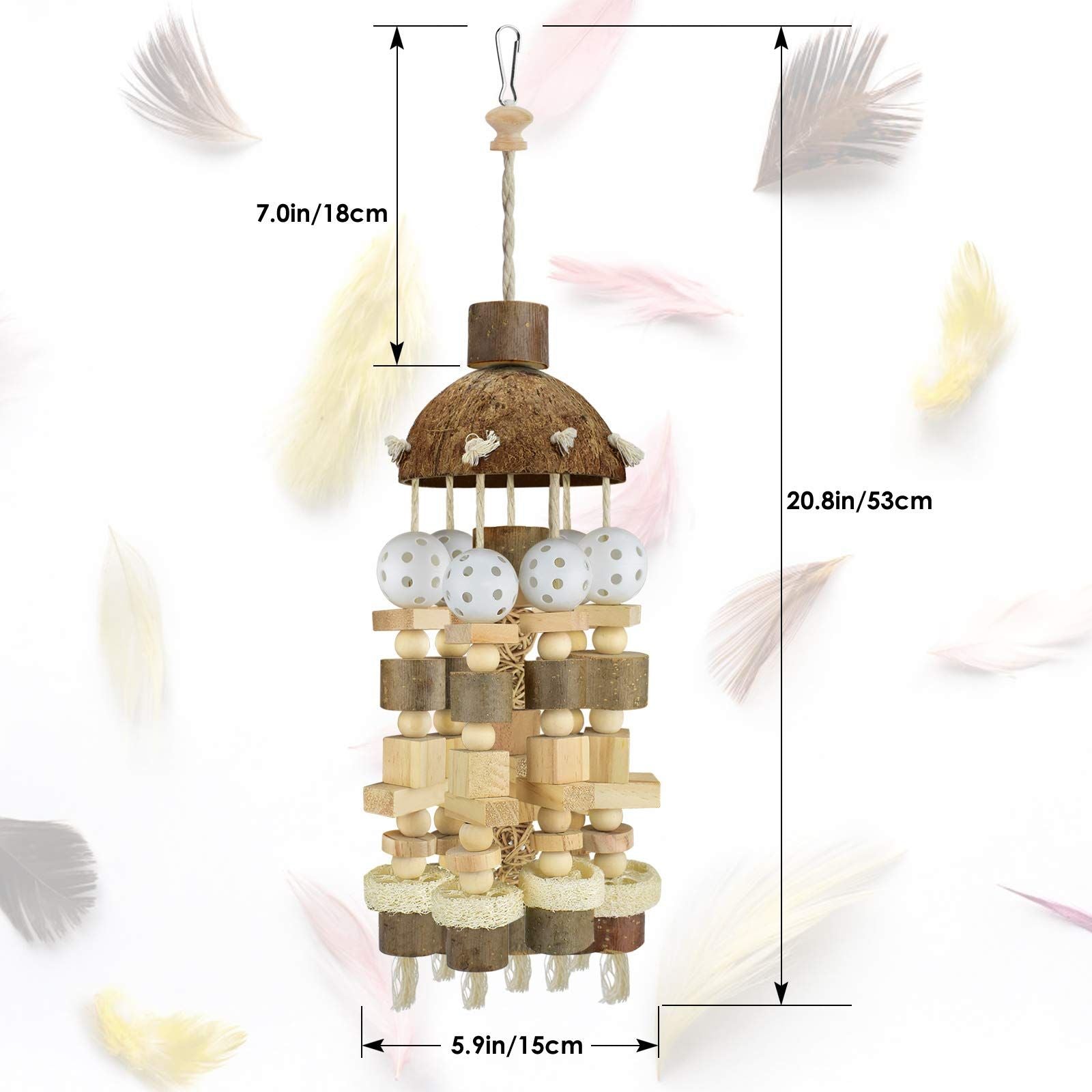 Natural Wood Parrot Chew Toy – 53cm