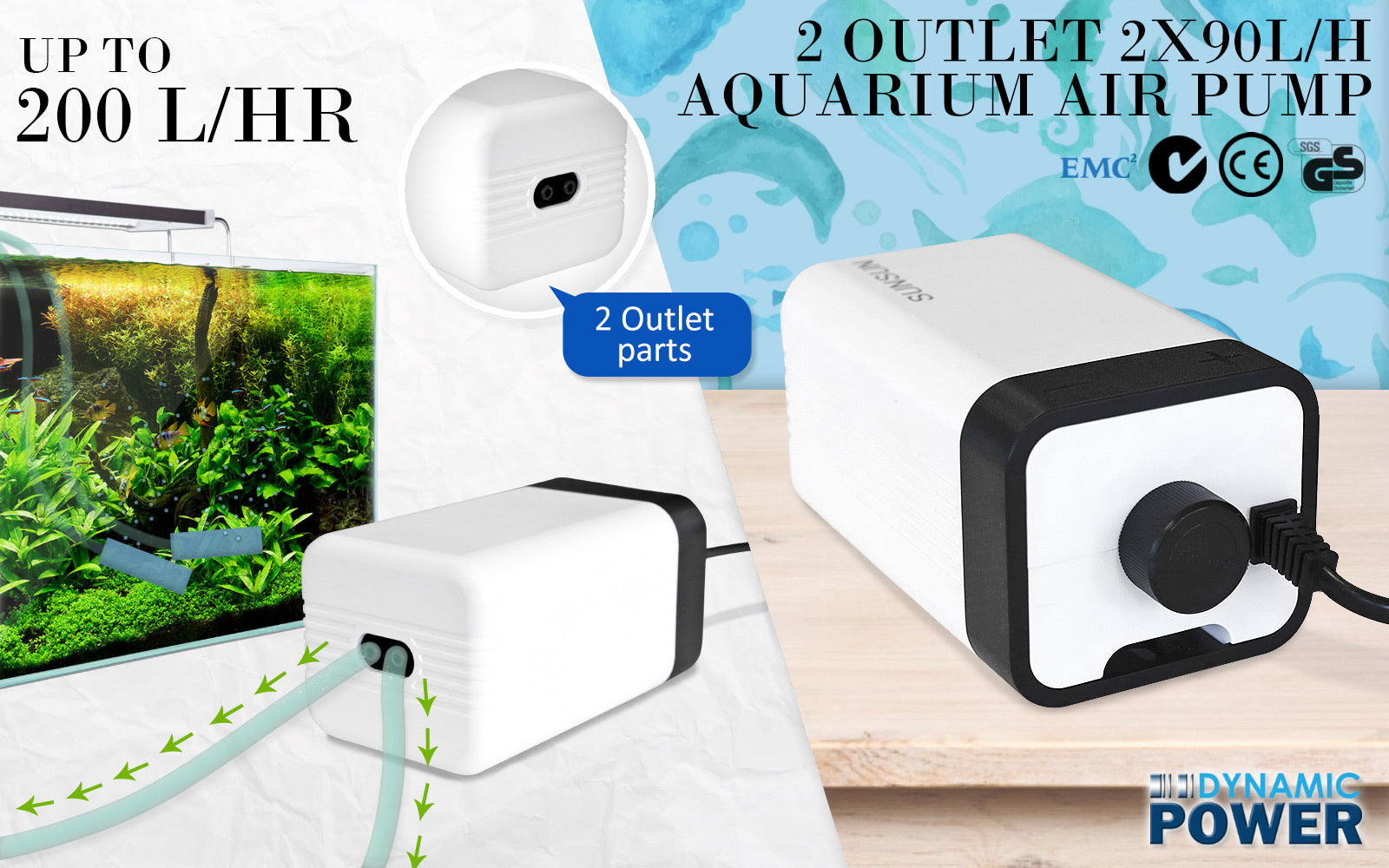 180L/H Dual-Outlet Aquarium Air Pump – 4W